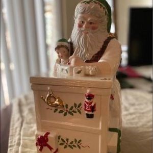 Lenox Holiday Santa Workbench Cookie Jar Toy Shop Vintage